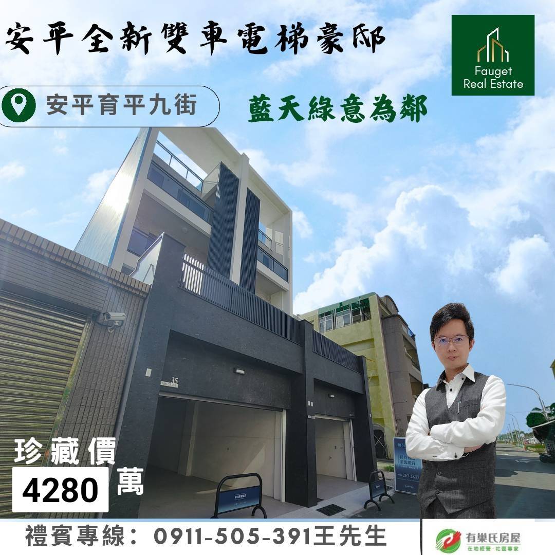 藍天綠意為鄰-安平全新雙車電梯豪邸全新落成